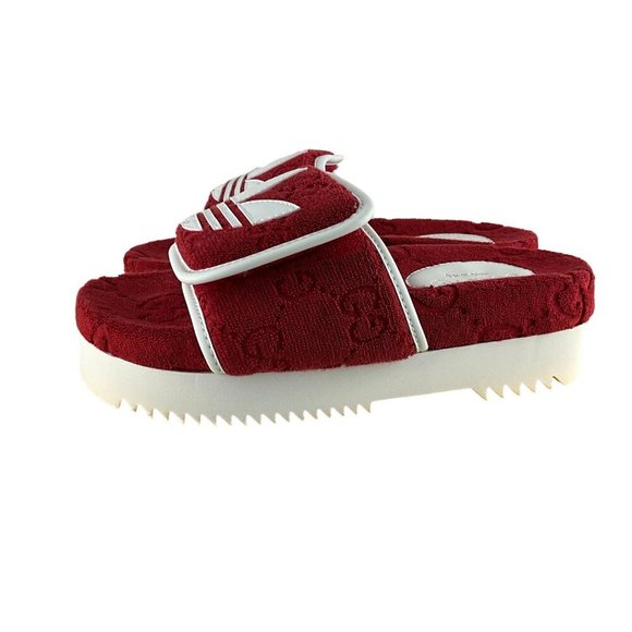 Gucci x Adidas Women's GG Platform Sandal Red Cotton Sponge Sz 36 - Picture 7 of 10